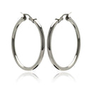 Rhodium Plated Stainless Steel Tube Hoop Earrings - SSE00046