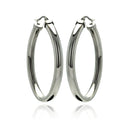 Rhodium Plated Stainless Steel OvalTube Hoop Earrings - SSE00048
