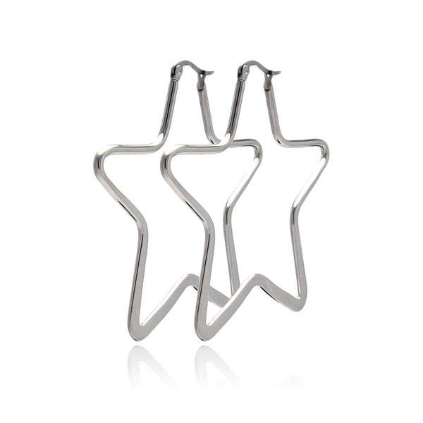 Rhodium Plated Stainless Steel Star Hoop Earrings - SSE00050-50