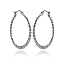 Rhodium Plated Stainless Steel Flat Braid Hoop Earrings - SSE00052