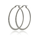 Rhodium Plated Stainless Steel Flat Braid Hoop Earrings - SSE00052