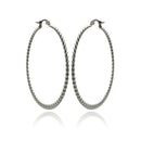 Rhodium Plated Stainless Steel Flat Braid Hoop Earrings - SSE00052