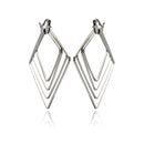 Rhodium Plated Stainless Steel Quadruple Square Hoop Earrings - SSE00054