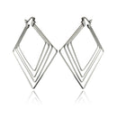 Rhodium Plated Stainless Steel Quadruple Square Hoop Earrings - SSE00054