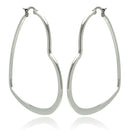 Rhodium Plated Stainless Steel Flat Heart Hoop Earrings - SSE00055