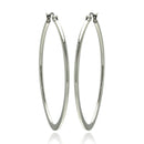 Rhodium Plated Stainless Steel Flat Oval Hoop Earrings - SSE00056