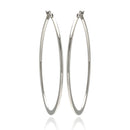 Rhodium Plated Stainless Steel Flat Oval Hoop Earrings - SSE00056