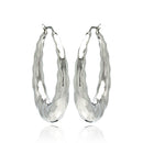 Rhodium Plated Stainless Steel Twisted Puffed Hoop Earrings - SSE00057