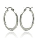 Rhodium Plated Stainless Steel 3 Cubic Zirconia Flat Hoop Earrings - SSE00058