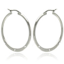 Rhodium Plated Stainless Steel 3 Cubic Zirconia Flat Hoop Earrings - SSE00058