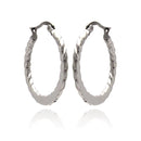 Rhodium Plated Stainless Steel Twisted Flat Hoop Earrings - SSE00063