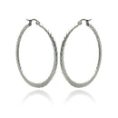 Rhodium Plated Stainless Steel Twisted Flat Hoop Earrings - SSE00063