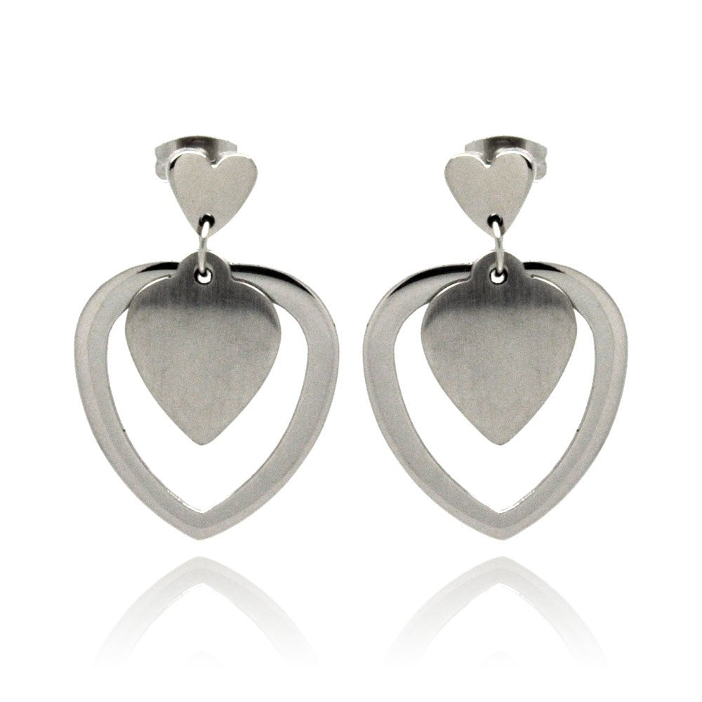 Pendientes colgantes de acero inoxidable rodiado con forma de corazón - SSE00064