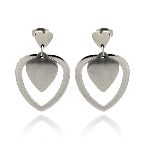 Rhodium Plated Stainless Steel Dangling Multi Heart Post Earrings - SSE00064