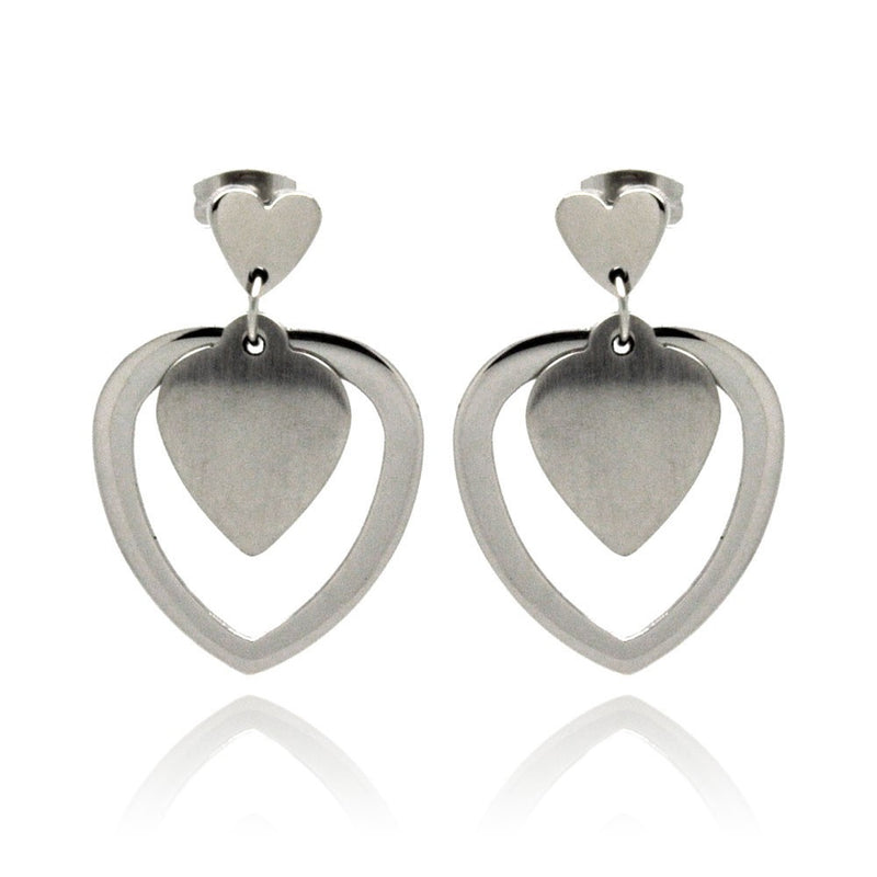 Pendientes colgantes de acero inoxidable rodiado con forma de corazón - SSE00064