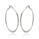 Rhodium Plated Stainless Steel 5 Cubic Zirconia Hoops Earrings - SSE00065