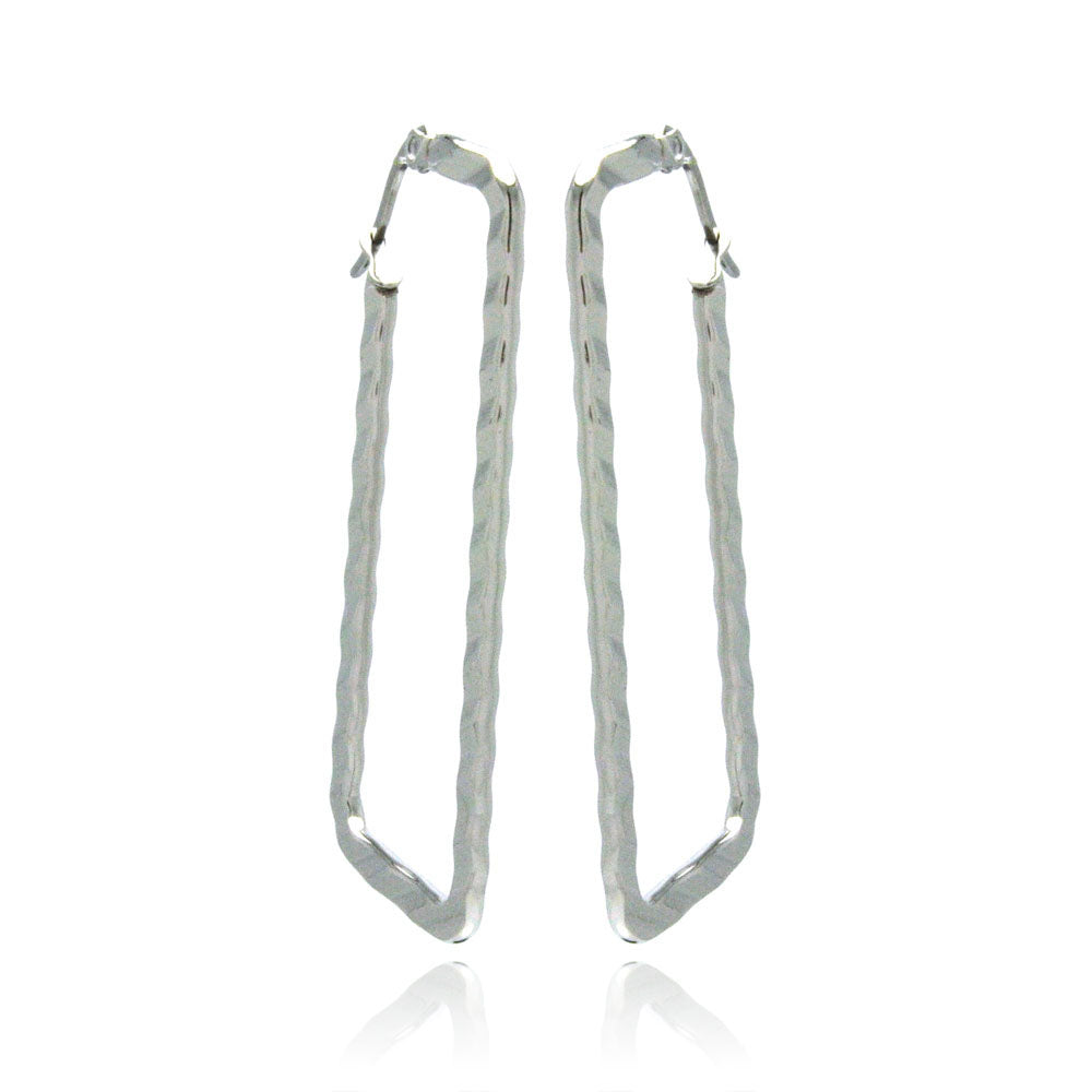Rhodium Plated Stainless Steel Rectangle Crinkle Hoops Earrings - SSE00066