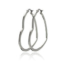 Rhodium Plated Stainless Steel Rectangle Crinkle Heart Hoop Earrings - SSE00067