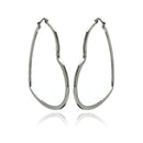 Rhodium Plated Stainless Steel Rectangle Crinkle Heart Hoop Earrings - SSE00067