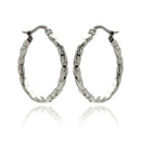 Rhodium Plated Stainless Steel Twisted Hoop Earrings - SSE00068