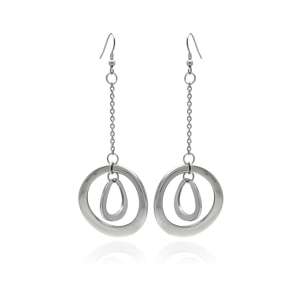 Rhodium Plated Stainless Steel Double Circle Dangle Earrings - SSE00090