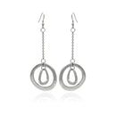Rhodium Plated Stainless Steel Double Circle Dangle Earrings - SSE00090