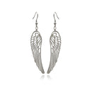 Rhodium Plated Stainless Steel Cut Out Wings Dangle Earrings - SSE00093