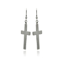Rhodium Plated Stainless Steel Cross Dangle Earrings - SSE00099