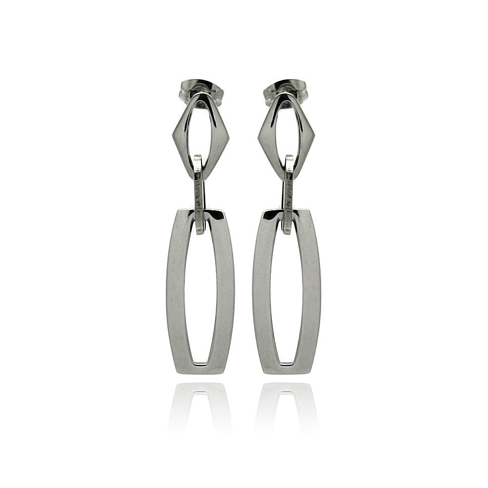 Rhodium Plated Stainless Steel Geometric Dangle Earrings - SSE00100
