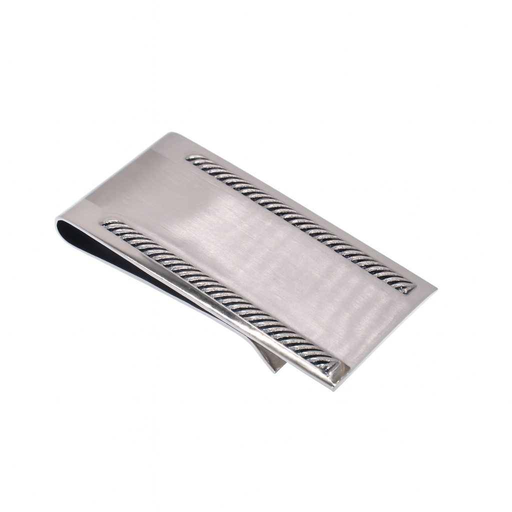 Silver Rope Edge Rhodium Plated Stainless Steel Rope Edge 22mmx49mm Money Clip ...