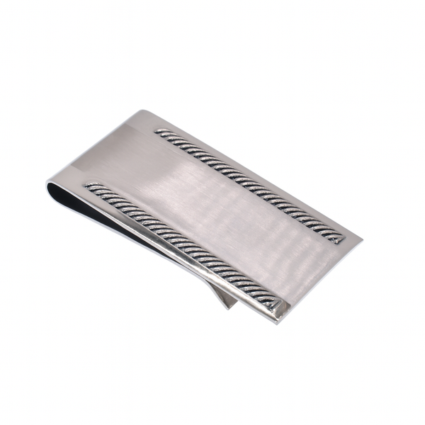 Clip para billetes de acero inoxidable rodiado con borde de cuerda de 22 mm x 49 mm - SSM000025