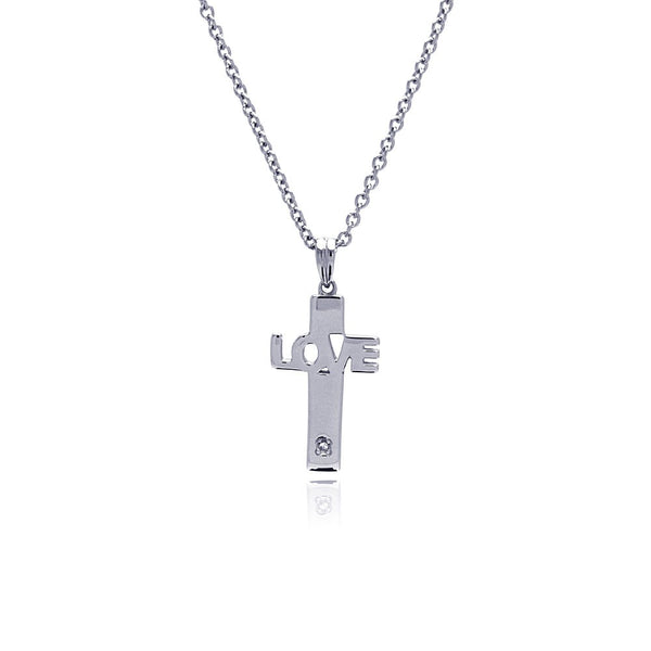 Rhodium Plated Stainless Love Cross Necklace - SSN00022