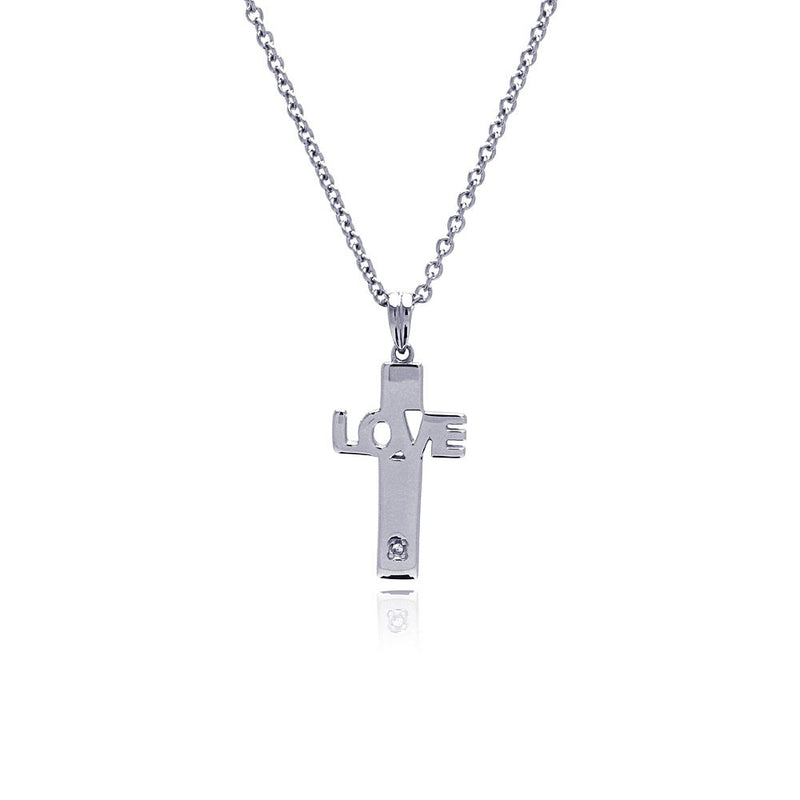 Rhodium Plated Stainless Love Cross Necklace - SSN00022