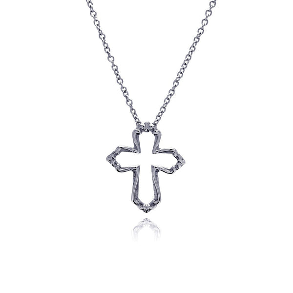 Rhodium Plated Stainless Cross Pendant Necklace - SSN00023