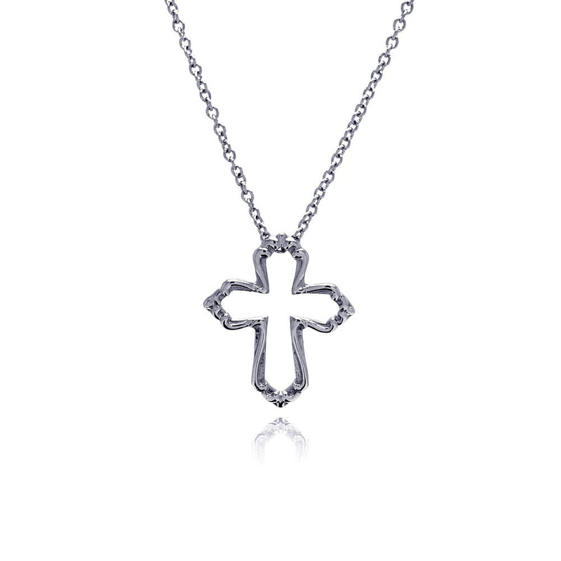 Collar con colgante de cruz de acero inoxidable rodiado - SSN00023