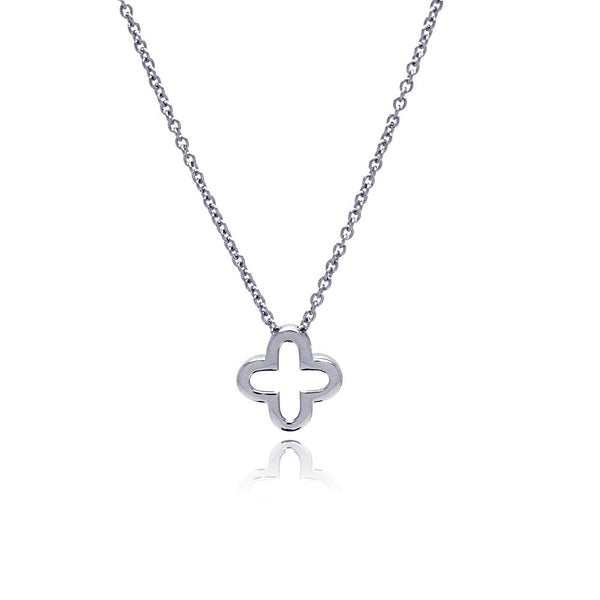 Rhodium Plated Stainless Open Clover Pendant Necklace - SSN00024