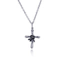 Rhodium Plated Stainless Rose Cross Pendant Necklace - SSN00026