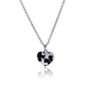 Rhodium Plated Stainless Black Enamel Puzzle Heart Cross Necklace - SSN00030