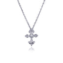 Rhodium Plated Stainless CZ Cross Necklace - SSN00032