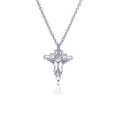 Rhodium Plated Stainless  Filigree Cross Pendant Necklace - SSN00033