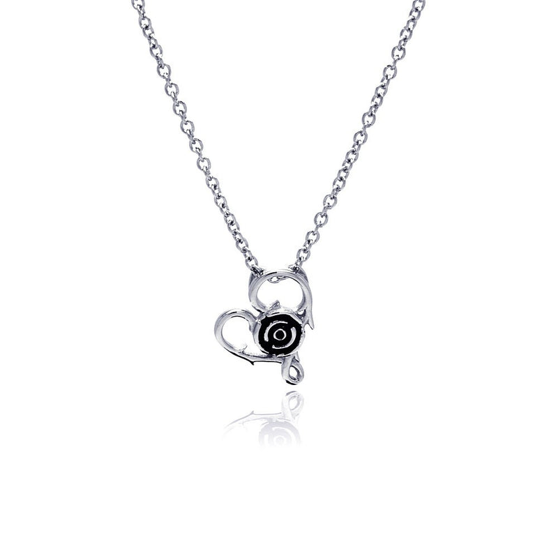 Collar con colgante de rosa y corazón de acero inoxidable rodiado - SSN00035
