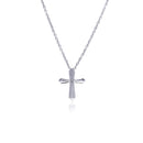 Rhodium Plated Stainless CZ Cross Necklace - SSN00036