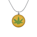 Rhodium Plated Stainless Marijuana Plant Disc Pendant Necklace - SSN00043