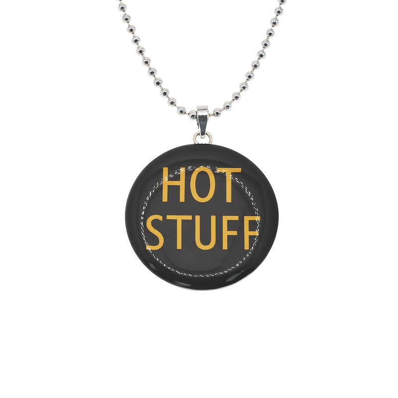Collar con colgante de disco Hot Stuff de acero inoxidable rodiado - SSN00045