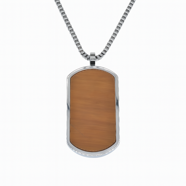 Collar con colgante de placa de identificación de ojo de tigre de acero inoxidable rodiado - SSN00048