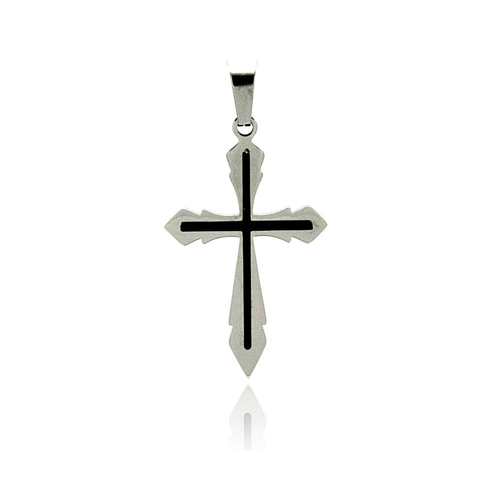 Black & Rhodium Plated Stainless Steel Simple & Sleek Cross Pendant - SSP00173