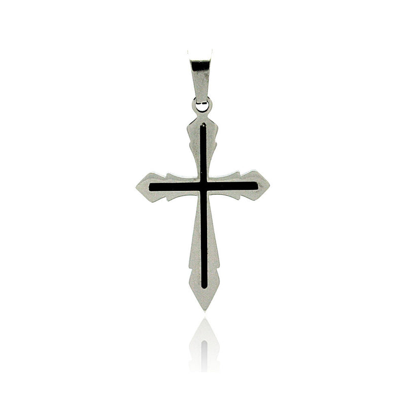Colgante de cruz simple y elegante de acero inoxidable rodiado y negro - SSP00173