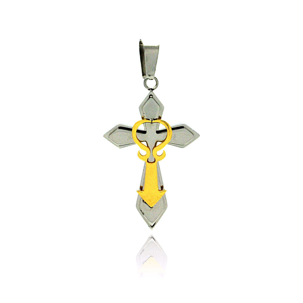 Gold & Rhodium Plated Stainless Steel Embellished Cross Pendant - SSP00174