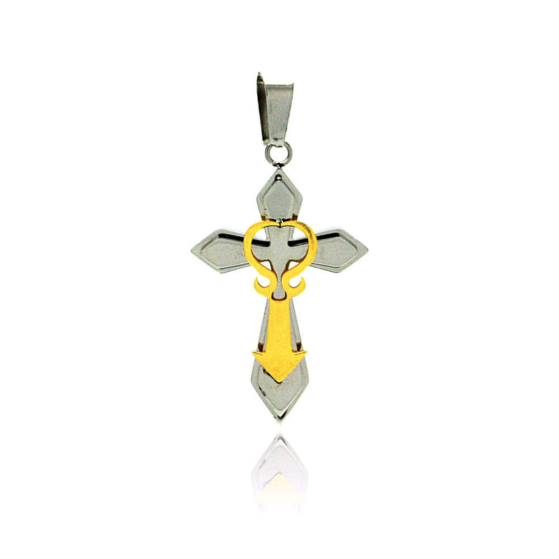 Colgante de cruz de acero inoxidable bañado en oro y rodio con detalles - SSP00174
