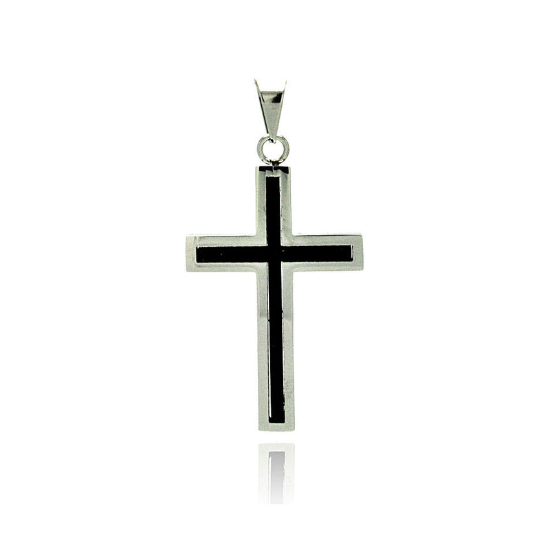 Colgante de cruz de acero inoxidable rodiado y negro - SSP00183